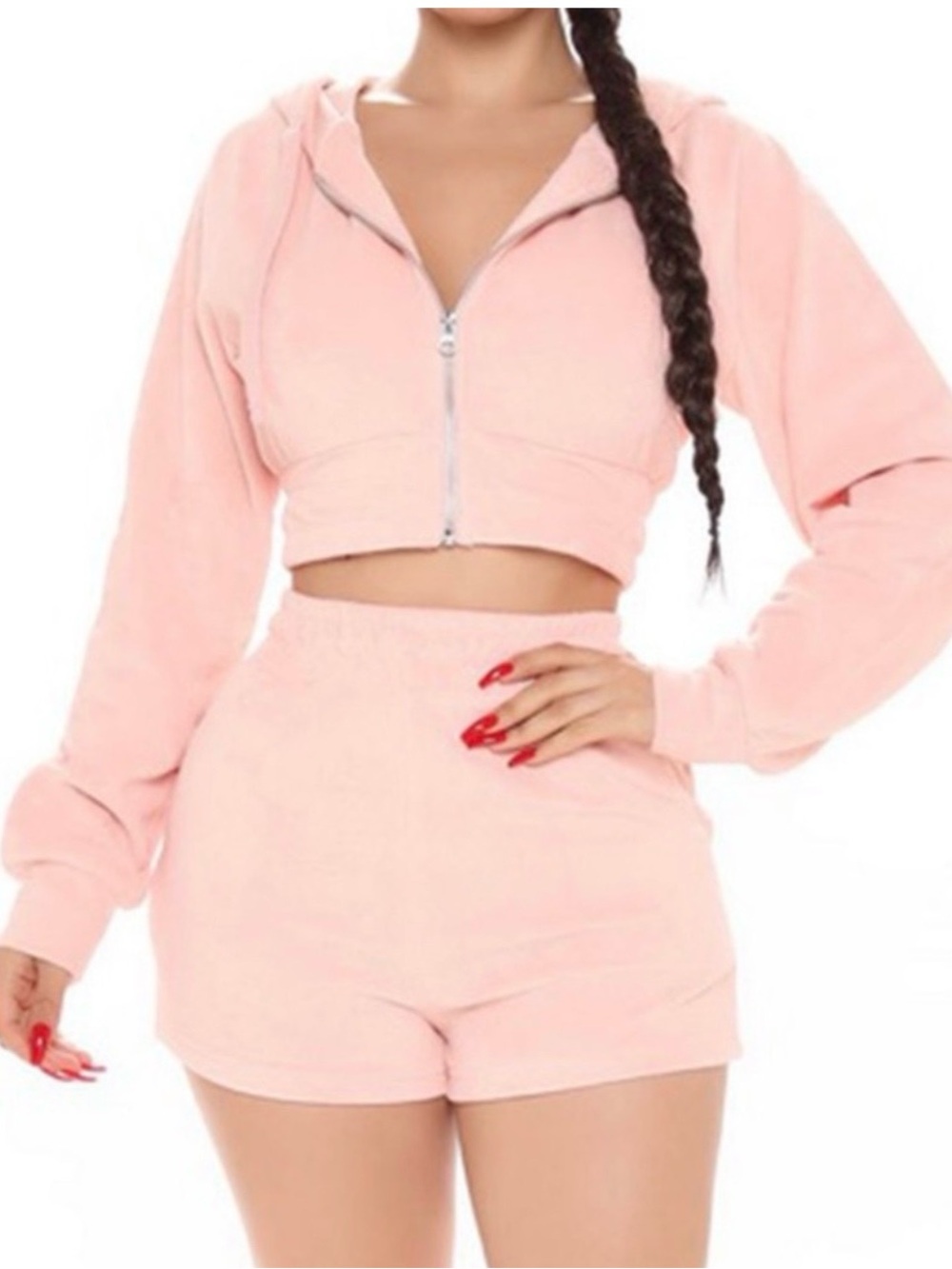 Fashion Nova Terry Crop Hoodie & Short Set